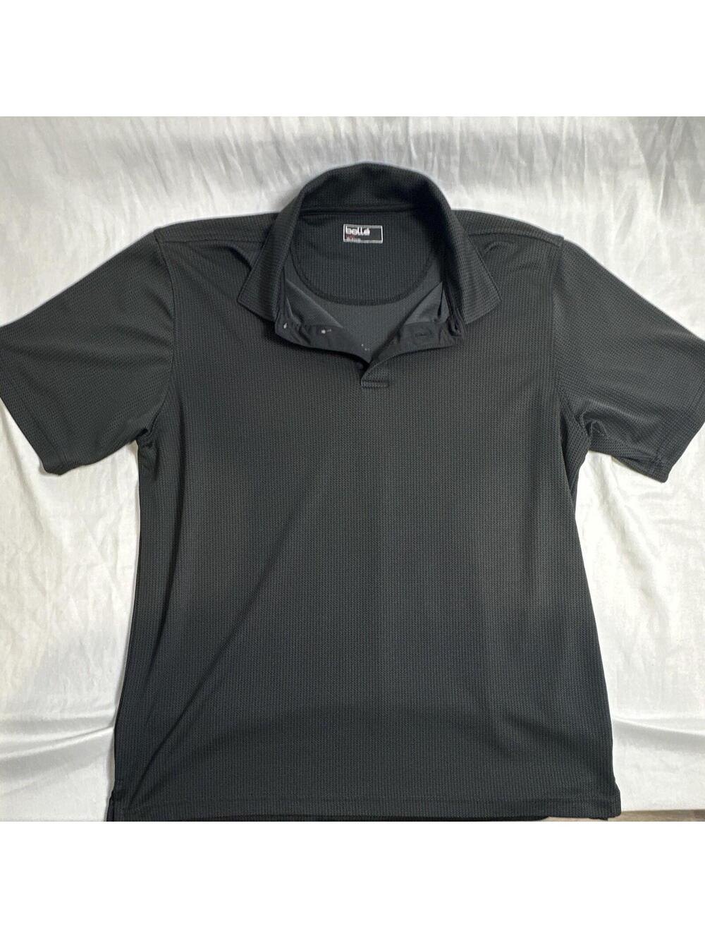 0010 bollé Men's Black Solid Short Sleeve Collared Polo Shirt Size L Button